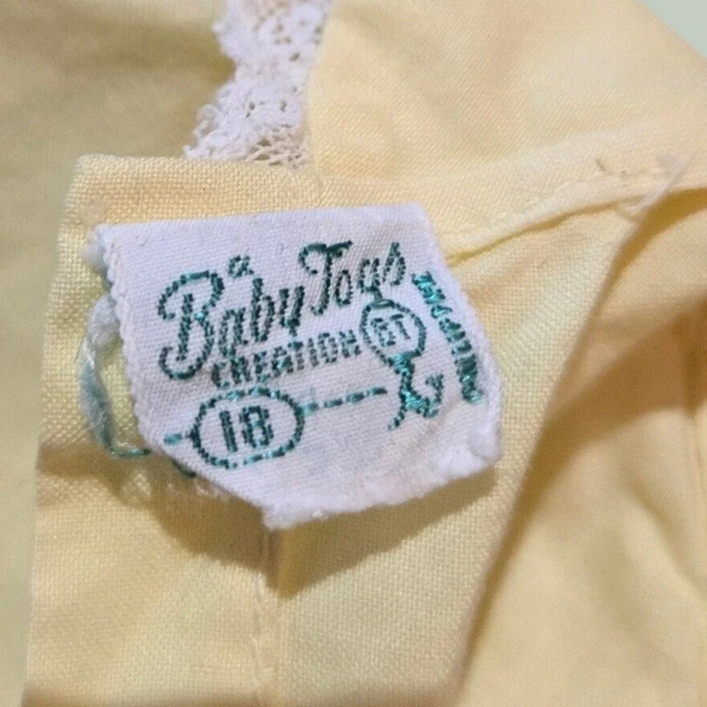 Baby Togs Vintage Sun Dress Kids 18M Yellow Peter Pan Collar Lace Trim
